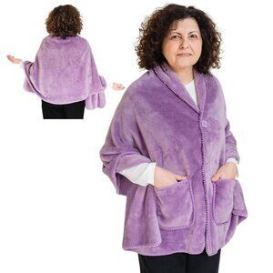 EzrAllora Fleece Poncho Blanket -Drape and Go No Sleeves- Lightweight Warm Wrap